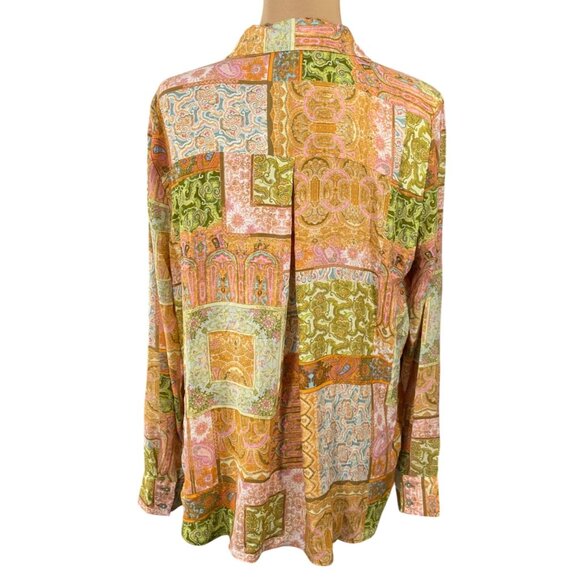 Rose & Olive Button Front Blouse Top Patchwork Size XL Long Sleeve Collar - Picture 3 of 8